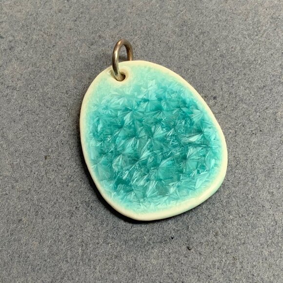 Frozen Blue Crystal Pendant 2.25 In White Ceramic Oval Silver Loop Hanger Elsa - Picture 1 of 4